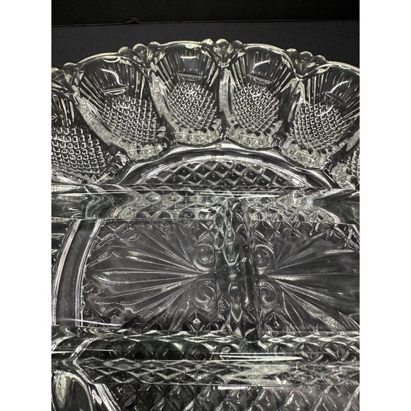 Vtg LE Smith Deviled Egg Plate Platter Relish Tray Dish Clear Glass Heritage 11" - Picture 7 of 10